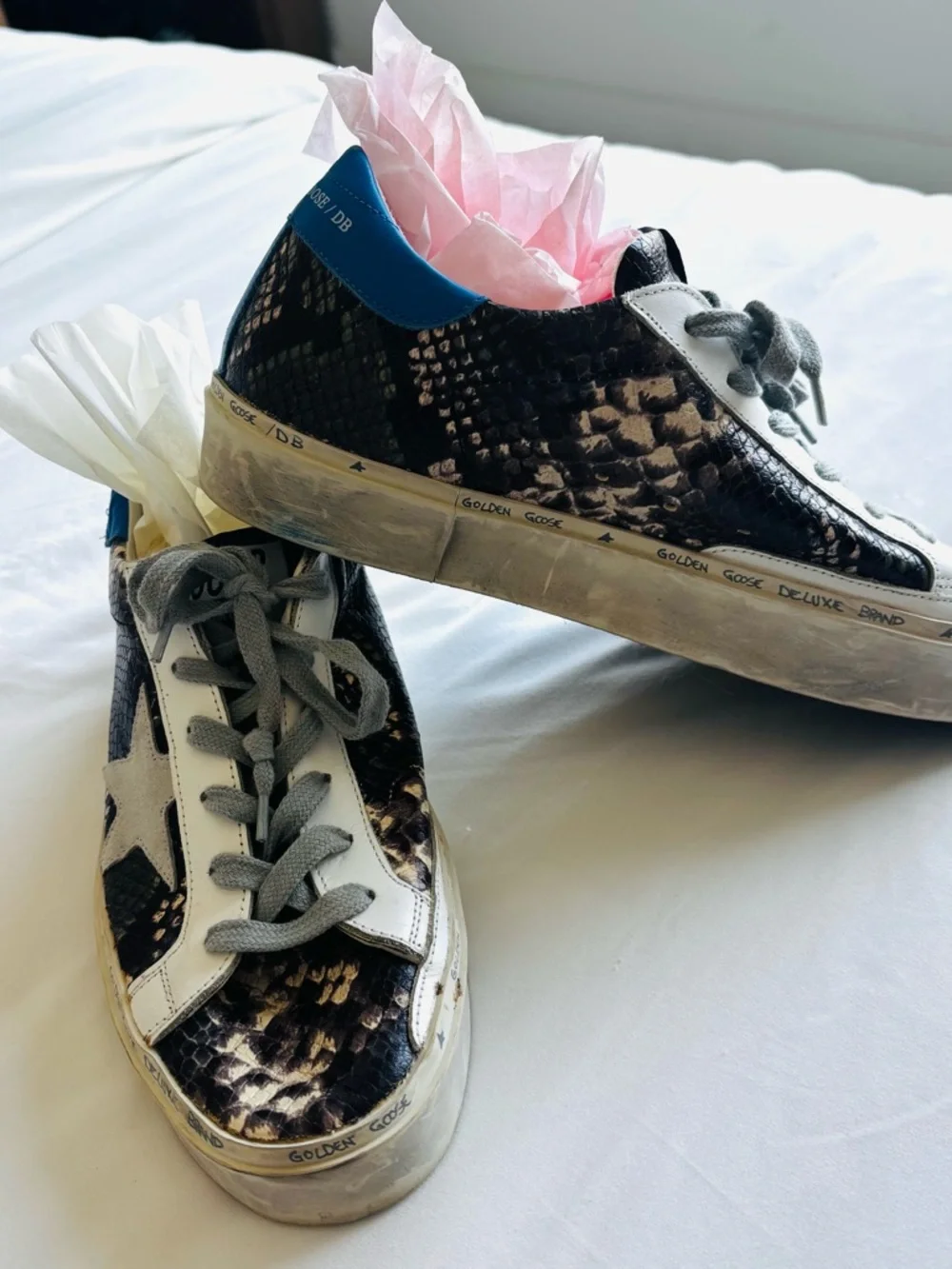 Golden Goose Women's Snake-Print Superstar Sneakers in White, Gray, Black - Picture 3 of 13